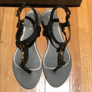 Ralph Lauren Black Leather Thong Sandals